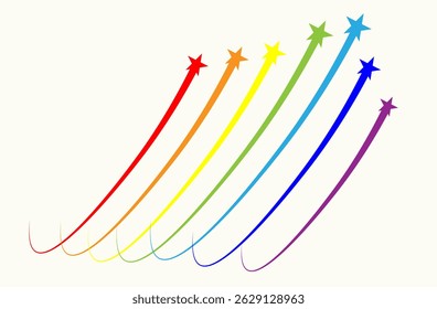 High speed celestial objects stars with rainbow trail - abstract image of flying stars or asteroids in motion. Modern vector style on light yellow background