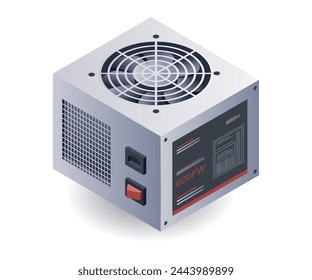 high speed computer power supply flat isometric 3d illustration