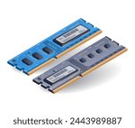 High speed computer ram memory flat isometric 3d illustration
