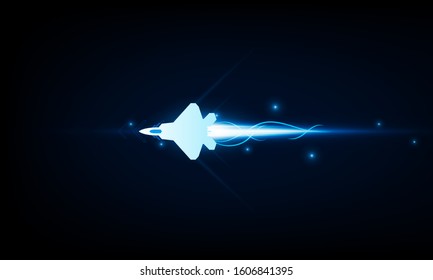 High speed concept. Fighter jet in the form of Arrow Light out technology background Hitech communication concept innovation background, vector design