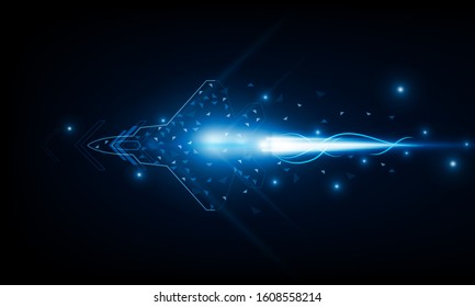 High speed concept. Fighter jet in the form of Arrow Light out technology background Hitech communication concept innovation background, vector design