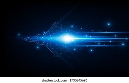 High speed concept. Fighter jet in the form of Arrow Light out technology background Hitech communication concept innovation background, vector design