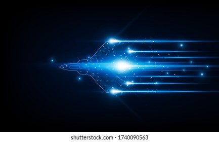 High speed concept. Fighter jet in the form of Arrow Light out technology background Hitech communication concept innovation background, vector design