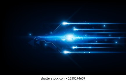 High speed concept. Fighter jet in the form of Arrow Light out technology background Hitech communication concept innovation background, vector design