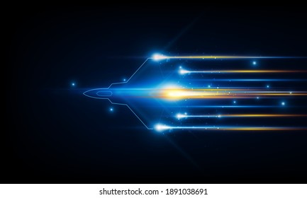 High speed concept. Fighter jet in the form of Arrow Light out technology background Hitech communication concept innovation background, vector design