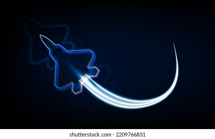 High speed concept. Fighter jet in the form of Arrow Light out technology background Hitech communication concept innovation background, vector design