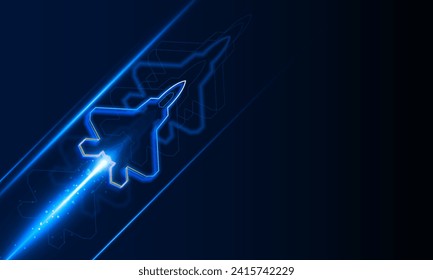 High speed concept. Fighter jet in the form of Arrow Light out technology background Hitech communication concept innovation background, vector design