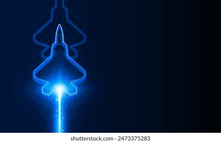 Hochgeschwindigkeitskonzept. Kampfjet in Form von Arrow Light Out Technologie Hintergrund Hitech Kommunikationskonzept Innovationshintergrund, Vektorgrafik Design