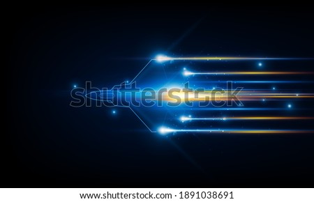High speed concept. Fighter jet in the form of Arrow Light out technology background Hitech communication concept innovation background, vector design