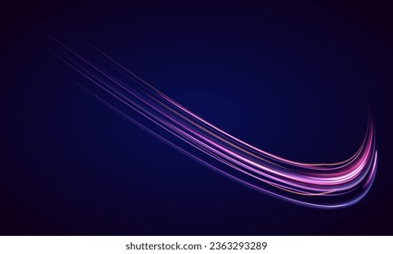 High speed concept in technological blue purple colors. Illustration of light ray, stripe line with blue light, speed motion background.	