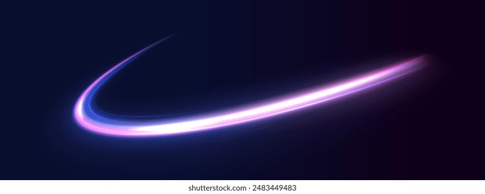 High speed concept in technological blue purple colors. Illustration of light ray, stripe line with blue light, speed motion background.	