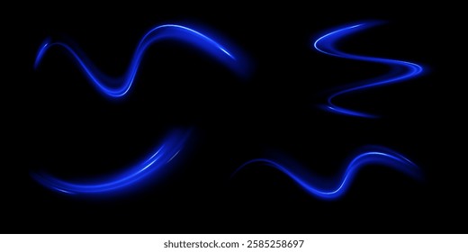 High speed concept in technological blue colors. Illustration of light ray, stripe line with blue light, speed motion background