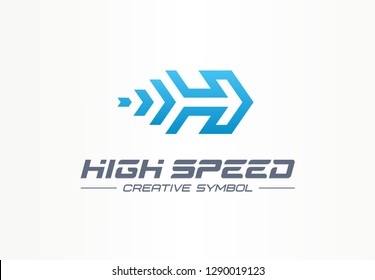 High Speed Creative Sport Symbol Concept. Power Accelerate Race In Arrow Growth Abstract Business Logo. Rocket Forward, Next Movement Process Icon. Corporate Identity Logotype, Company Graphic Design