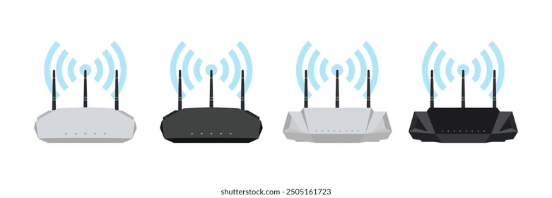 Hochgeschwindigkeits-Dualband-Wireless-Wifi-Router. Schwarz-Weiß-Modem-Wi-Fi-Router mit 6GHz und 5GHz WiFi für zuverlässige Konnektivität. Vektor.