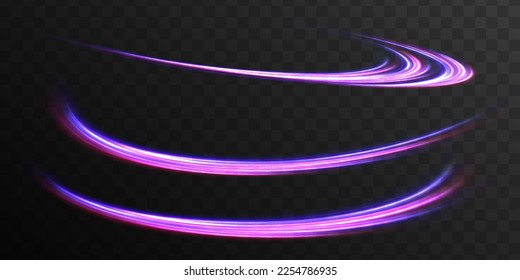 High speed effect motion blur night lights blue and red. Futuristic neon light line trails. bright sparkling background. Purple glowing wave swirl, impulse cable lines. Long time exposure. Vector	