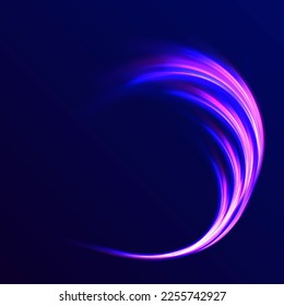 El movimiento de efecto de alta velocidad borrosa noche luces azules y rojas. Senderos de la línea de luz de neón futurista. fondo brillante. Giro violeta de onda brillante, líneas de cable de impulso. Exposición a largo plazo. Vector	