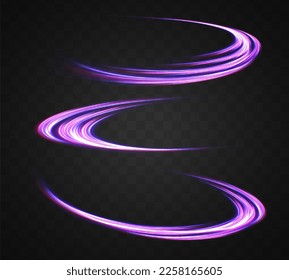High speed effect motion blur night lights blue and red. Futuristic neon light line trails. bright sparkling background. Purple glowing wave swirl, impulse cable lines. Long time exposure. Vector	