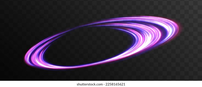 High speed effect motion blur night lights blue and red. Futuristic neon light line trails. bright sparkling background. Purple glowing wave swirl, impulse cable lines. Long time exposure. Vector	