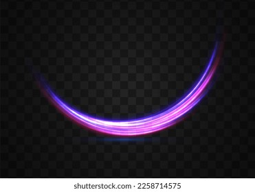 High speed effect motion blur night lights blue and red. Futuristic neon light line trails. bright sparkling background. Purple glowing wave swirl, impulse cable lines. Long time exposure. Vector	