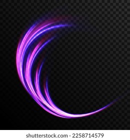 High speed effect motion blur night lights blue and red. Futuristic neon light line trails. bright sparkling background. Purple glowing wave swirl, impulse cable lines. Long time exposure. Vector	