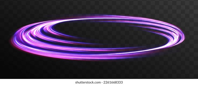 High speed effect motion blur night lights blue and red. Futuristic neon light line trails. bright sparkling background. Purple glowing wave swirl, impulse cable lines. Long time exposure. Vector	
