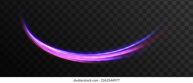 El movimiento de efecto de alta velocidad borrosa noche luces azules y rojas. Senderos de la línea de luz de neón futurista. fondo brillante. Giro violeta de onda brillante, líneas de cable de impulso. Exposición a largo plazo. Vector	