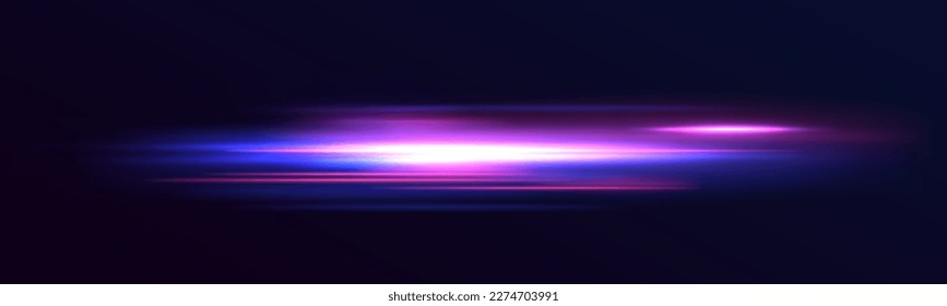 High speed effect motion blur night lights blue and red. Futuristic neon light line trails. bright sparkling background. Purple glowing wave swirl, impulse cable lines. Long time exposure. Vector