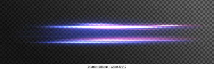 El movimiento de efecto de alta velocidad borrosa noche luces azules y rojas. Senderos de la línea de luz de neón futurista. fondo brillante. Giro violeta de onda brillante, líneas de cable de impulso. Exposición a largo plazo. Vector