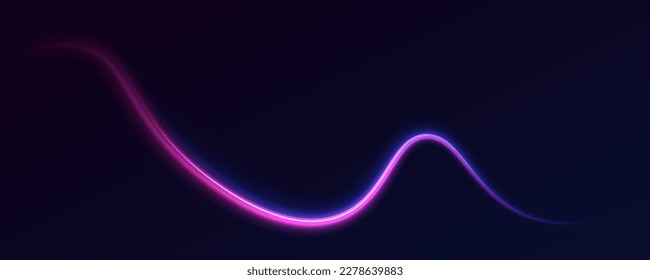 High speed effect motion blur night lights blue and red. Futuristic neon light line trails. bright sparkling background. Purple glowing wave swirl, impulse cable lines. Long time exposure. Vector