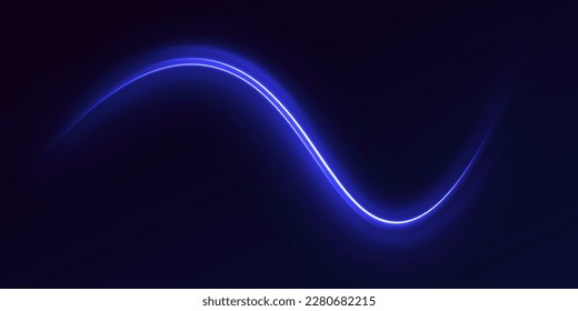 High speed effect motion blur night lights blue and red. Magic shining neon light line trails. Luminous bright background. Purple glowing wave swirl, impulse cable lines. Long time exposure. Vector