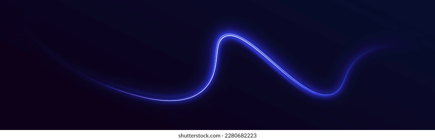 High speed effect motion blur night lights blue and red. Magic shining neon light line trails. Luminous bright background. Purple glowing wave swirl, impulse cable lines. Long time exposure. Vector