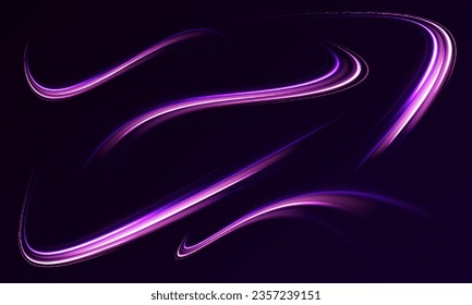 High speed effect motion blur night lights in blue and red colors, abstract flash perspective road glow streaks long time exposure vector set on transparent background	