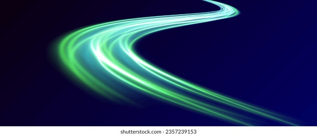 High speed effect motion blur night lights in blue and red colors, abstract flash perspective road glow streaks long time exposure vector set on transparent background	