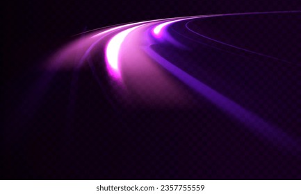 High speed effect motion blur night lights in blue and red colors, abstract flash perspective road glow streaks long time exposure vector set on transparent background	