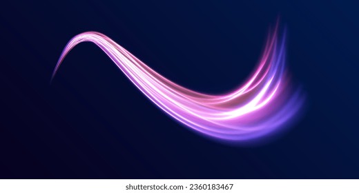 High speed effect motion blur night lights in blue and red colors, abstract flash perspective road glow streaks long time exposure vector set on transparent background	