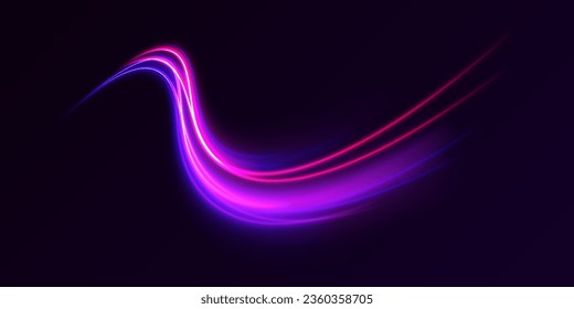 High speed effect motion blur night lights in blue and red colors, abstract flash perspective road glow streaks long time exposure vector set on transparent background	