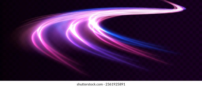 High speed effect motion blur night lights in blue and red colors, abstract flash perspective road glow streaks long time exposure vector set on transparent background	