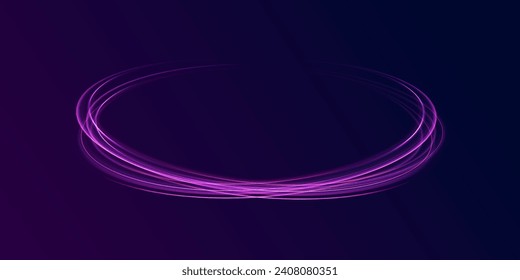 High speed effect motion blur night lights blue. Energy flow tunnel. Neon purple glowing lines background, high-speed light trails vector effect. 