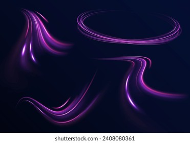 El movimiento de efecto de alta velocidad borrosa noche se ilumina azul. Túnel de flujo de energía. Fondo de las líneas puras de neón, efecto vectorial de los trazos de luz de alta velocidad. 