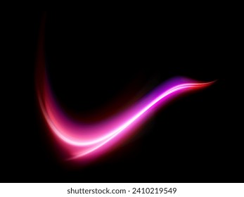 High speed effect motion blur night lights pink and red. Futuristic neon light line trails. bright sparkling background. Purple glowing wave swirl, impulse cable lines. Long time exposure. Vector