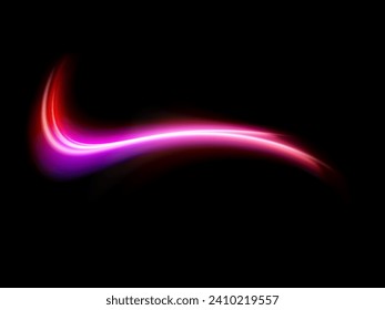 High speed effect motion blur night lights pink and red. Futuristic neon light line trails. bright sparkling background. Purple glowing wave swirl, impulse cable lines. Long time exposure. Vector