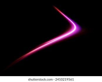 Hochgeschwindigkeits-Effekt-Bewegung unscharfe Nachtlichter rosa und rot. Futuristische Neonlichtstrecken. hellfunkelnder Hintergrund. Violett leuchtende Welle wirbelt, Impulskabel Linien. Lange Exposition. Vektorgrafik