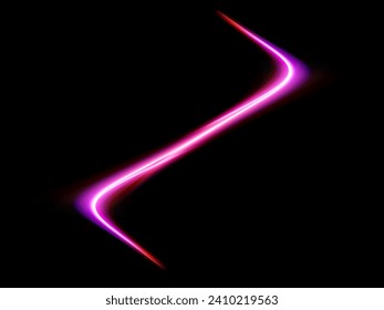 High speed effect motion blur night lights pink and red. Futuristic neon light line trails. bright sparkling background. Purple glowing wave swirl, impulse cable lines. Long time exposure. Vector