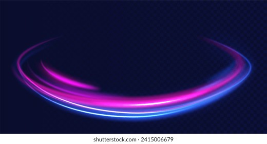 High speed effect motion blur night lights blue. Abstract light lines of movement and speed with purple color sparkles. Laser beams luminous abstract sparkling isolated on a transparent background