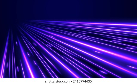 High speed effect motion blur night lights blue red. Neon laser color wave swirl. Purple glowing wave swirl, impulse cable lines. Realistic pink line with reflections. 3d speedy neon background design