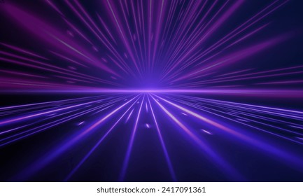 High speed effect motion blur night lights blue red. Neon laser color wave swirl. Purple glowing wave swirl, impulse cable lines. Realistic pink line with reflections. 3d speedy neon background design