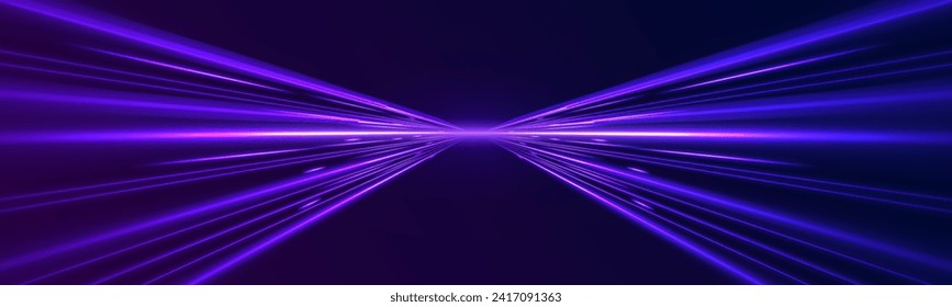 High speed effect motion blur night lights blue red. Neon laser color wave swirl. Purple glowing wave swirl, impulse cable lines. Realistic pink line with reflections. 3d speedy neon background design