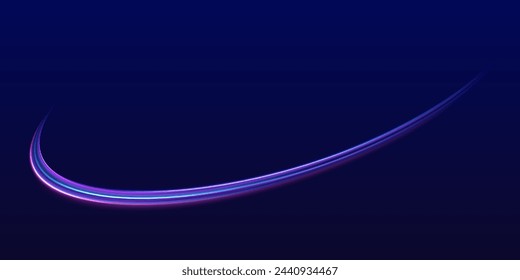 High speed effect motion blur night lights blue and red. Magic shining neon light line trails. Luminous bright background. Magic of moving fast lines. Laser beams, horizontal light rays.