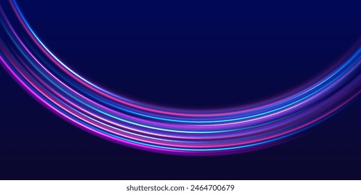Efecto de alta velocidad desenfoque de movimiento luces nocturnas azul y rojo. Senderos de línea de luz de neón brillantes mágicos. Fondo brillante luminoso. Magia de las líneas rápidas en movimiento. Rayos láser, rayos de luz Horizontal.