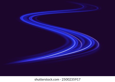 El movimiento de efecto de alta velocidad desenfoca las luces de la noche azul y rojo. Senderos de línea de luz de neón brillantes mágicos. Luminoso fondo brillante. Remolino de onda brillante púrpura, líneas de cable de impulso. Exposición prolongada. Vector